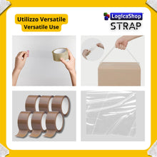 Load image into Gallery viewer, LogicaShop STRAP Rotoli Nastro Adesivo Largo per Imballaggio Pacchi, Spedizioni e Trasloco - Resistente e Silenzioso (6Pz, Marrone)
