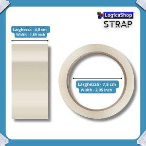 LogicaShop STRAP Rotoli Nastro Adesivo Largo per Imballaggio Pacchi, Spedizioni e Trasloco - Resistente e Silenzioso (36Pz, Trasparente)