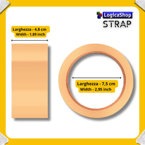 LogicaShop STRAP Rotoli Nastro Adesivo Largo per Imballaggio Pacchi, Spedizioni e Trasloco - Resistente e Silenzioso (6Pz, Marrone)