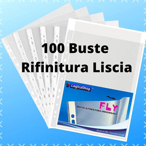 LogicaShop Fly Buste Forate Trasparenti per Raccoglitori ad Anelli A4, Cartelline Plastica (Lucide, 100 Pezzi)